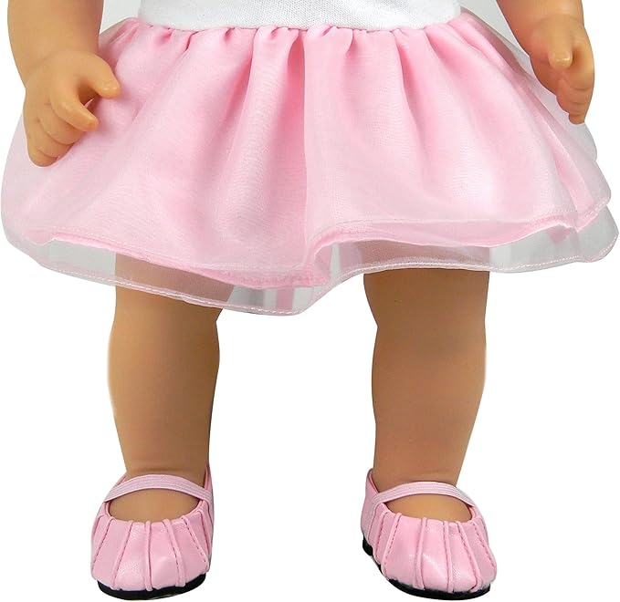 Sophia's Faux-Leather Pleated Dress Shoes with Elastic Straps for 15 Inch Baby Dolls, Light Pink