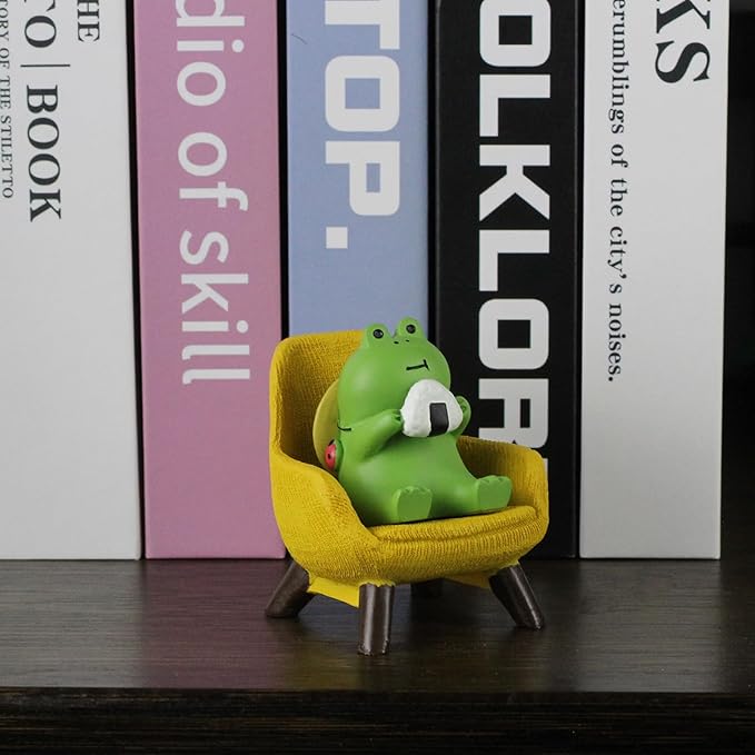Refintural Miniature Frog Figurines Statue - Cute Frog Sculpture for Outdoor Fairy Garden and Desk Decorations - Adorable Frog Figurine Statue Decor for Plant Shelf Desk Office Bedroom(Yellow Sofa)