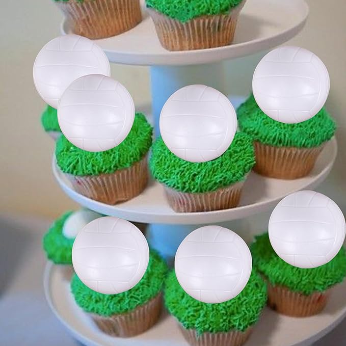 Rsstarxi 12 Pack 3D Volleyball Cupcake Toppers for Sports, Baby Shower & Kids Birthday Parties