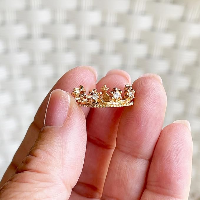 Miniature Gold Crown, Dollhouse Tiny Miniature Crown, with Diamond Rhinestones, Fairy Crown, for Fairy Tale Garden, Dollhouse Miniature, Terrarium, Diorama (5PCS)