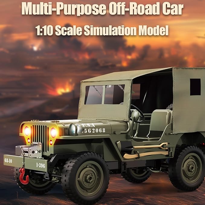 RC Crawlers, High-end Version 1:10 Scale D888 Willys Military Jeep, 2.4Ghz 4WD Off Road RC Rock Crawler Vehicle with Lights All Terrain Electric RC Jeep Toy for Adult Teens