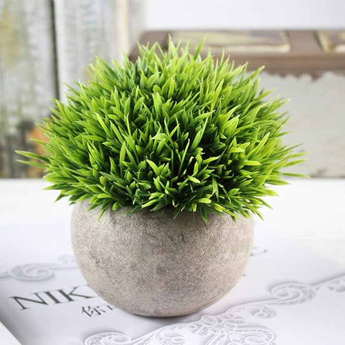 Ogrmar 4PCS Mini Plastic Artificial Plants Grass in Pot/Small Artificial Faux Greenery/Mini Plants Topiary Shrubs Fake Plants for Bathroom, House Decorations
