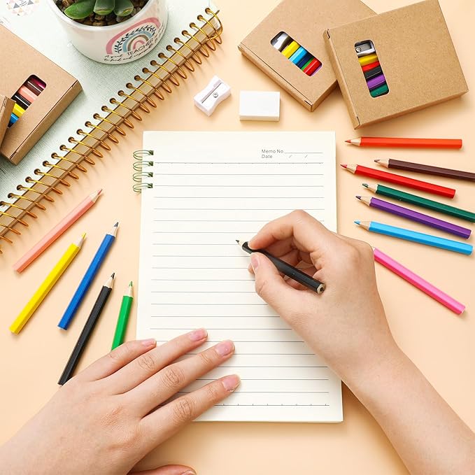 Noveread 288 Pcs / 24 Boxes Christmas Mini Colored Pencils Bulk for Kid 3.5 Inch Short Drawing Colored Pencil with Sharpener Eraser for Christmas Children Painting Classroom Gifts Party Supplies