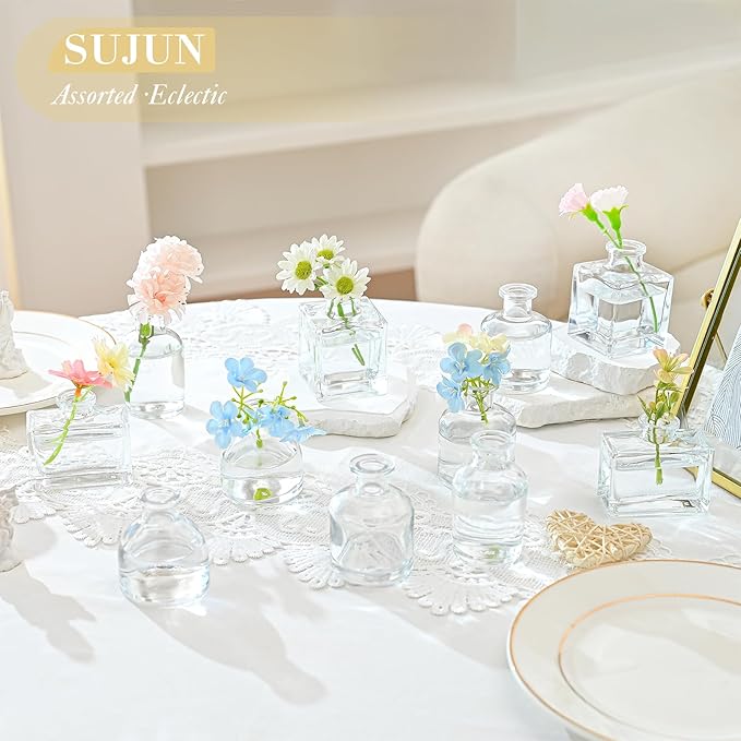 Small Mini Flower Vases - Set of 20 Clear Glass Bud Vases - Vintage Rustic Centerpieces for Weddings, Events & Home Décor - Premium Quality, Timeless Designs