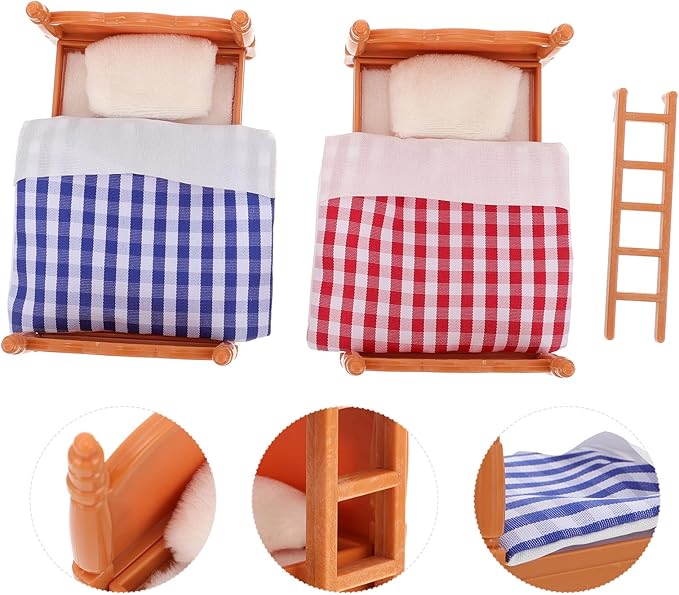 Veemoon Dollhouse Bunk Bed Decoration Doll House Miniature Bed Furniture Mini Doll House Double Beds with Ladder Ornament Dollhouse Accessories 1 12 Scale Miniature Scene DIY Kit