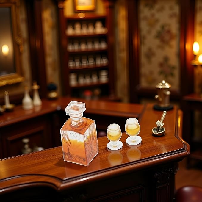 A Set of Exquisite Mini Whiskey Wine Bottle Bar Model,1:12 Scale Dollhouse Miniature Accessories,Verisimilitude Mini Whiskey Wine Decoration,Decor Dollhouse Accessories