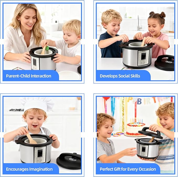 15-PCs Wooden Air Fryer/18-PCs Pressure Cooker Playset for Kids Pretend Cooking Toy with Food Accessories Utensils Montessori Kitchen Role Play (Pressure Cooker)