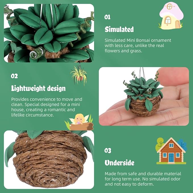 Toyvian Miniature Dollhouse Potted Plants 3Pcs 1 12 Scale Artificial Bonsai Succulent Mini Flowerpot Decor for Doll House Accessories and Photography Props