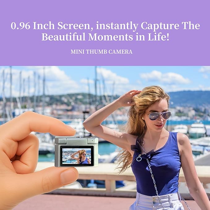 ‌Mini Keychain Digital Camera Purple - HD Mini Digital Camera with 0.96" Flip Screen & 32GB Card,Funny Gifts for Friends,Valentines Day Gifts