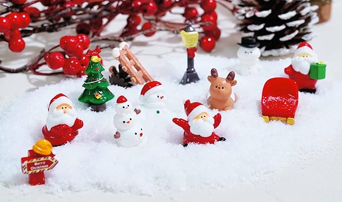 12 Pcs Mini Christmas Figurines – Resin Santa, Snowman, Reindeer & Xmas Decor Set for Miniature Scenes, Crafts, Dollhouse Ornaments & Holiday Table Decorations