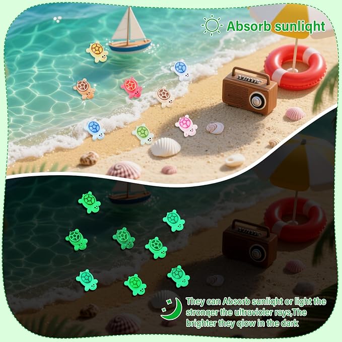 240pcs Luminous Mini Resin Turtles, Glow in the Dark Tiny Sea Turtle Animals Bulk to Hide Miniature Figures Small Plastic Ocean Animal for Fairy Garden Micro Landscaping Dollhouse Home Decor Crafts