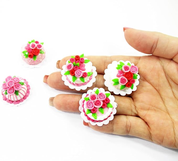 Dollhouse Miniatures Food Set 2cm 5 Mixed Rose Flower Cake Supply Charms 13702