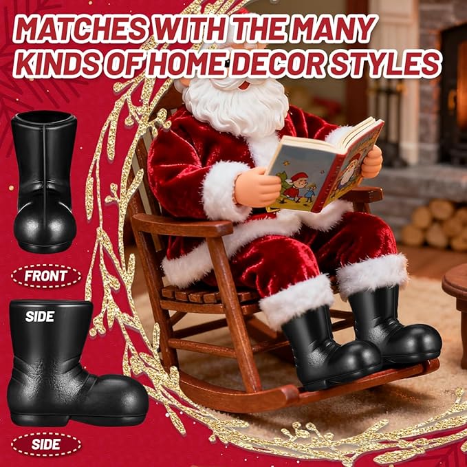Angoily Mini Santa Boots, 50Pcs Mini Santa Claus Shoes Boots, Christmas Shoes Model, Small Doll-Shoes for Christmas Crafts Dollhouse Figurines Miniatures Decorations Xmas Ornaments Toys Black