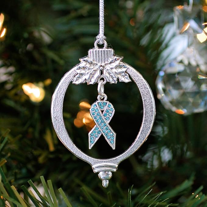 Inspired Silver - Aqua Ribbon - Silver Christmas Ornament - Unique Charm Christmas Tree Ornament - Holiday Hanging Decoration