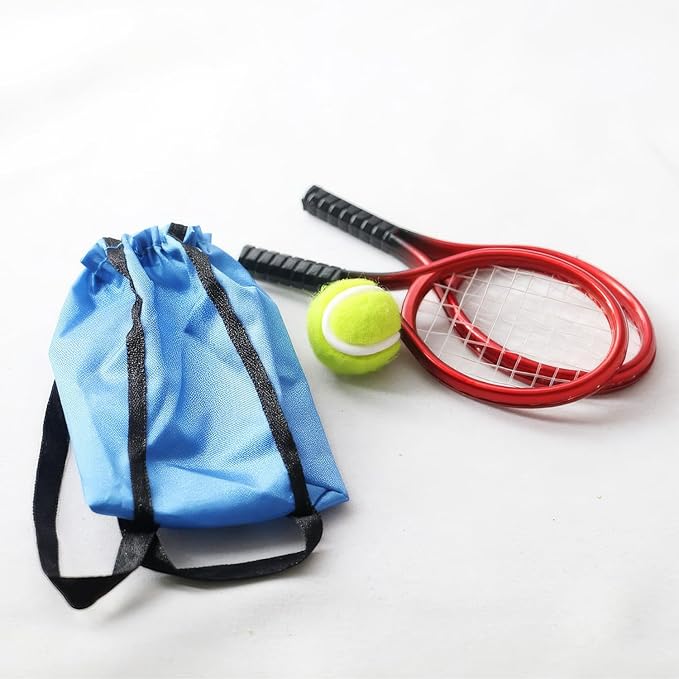 Miniature Tennis Racket Set: 1/12 Scale Sport Miniatures for Dollhouse Decor & Wall Art (Adult Collectibles)