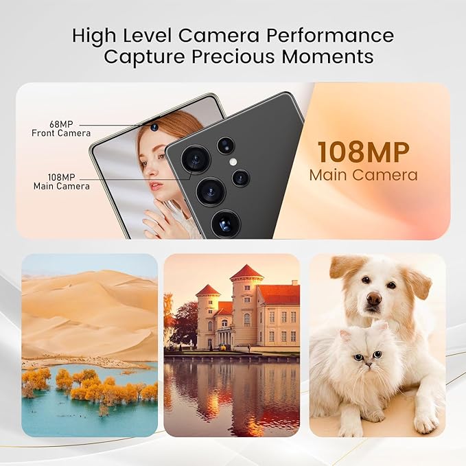 Bnjbmj I25 Ultra Flagship Killer Smartphone - Snapdragon 8 Gen 3, 16GB+512GB, Massive 6.99" FHD+ Display, 108MP+68MP Pro Cam, 7000mAh 2-Day Battery, Android 14, Includes Stylus Pen (Black)