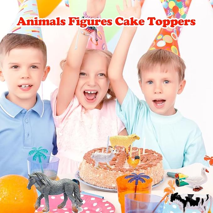12 PCS Animals Figures,Mini Farm Animal Figurines,Plastic Farm Animal Figures Set,Animals Learning Educational Toys Cake Toppers Birthday Gift for Kids