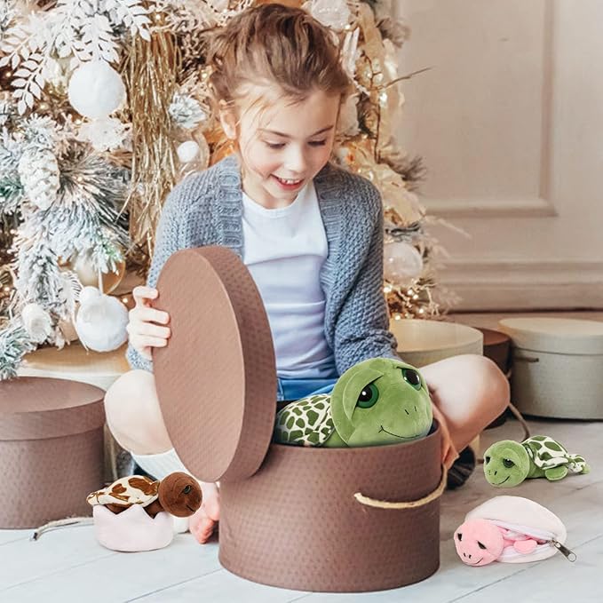 6Pcs Turtle Stuffed Animals with Three Babies Inside Shell,14" Sea Turtle Plush Pillow Toy with Two Eggs, Stuffed Tortoise for Kids, Ocean Plush for Birthday Christmas or Baby Shower