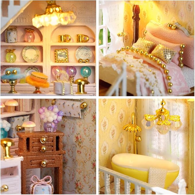 DIY Miniature House Kit, CUTEROOM Wooden Dollhouse Kit Mini House Making Kit with Furnitures, DIY Dollhouse Kit Birthday Gift for Women (Gift Shop)