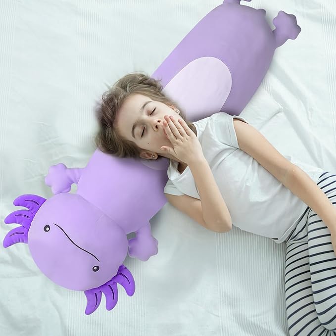 36 inch Cute Giant Purple Axolotl Plush Soft Body Pillow, Large Squishy Plushies Axolotl Stuffed Animals Toy, Gifts for Kids Boys Girls Birthday, Halloween, Christmas
