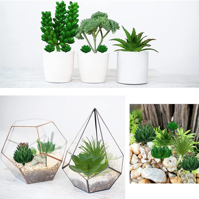 PietyPet Succulents Plants Artificial, 22pcs Green Fake Succulents, Mini Faux Succulents for DIY Crafting Home Terrarium Floral Wall Garden Arrangement Office Decoration (Unpotted)