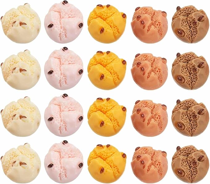 Dollhouse Miniature Food, Cute Mixed Steamed Stuffed Bread Figures Toys Mini Resin Foods Trinkets for Pretend Play Kitchen Cooking Game & Doll House Decor (Mixing Colors, 20pcs)