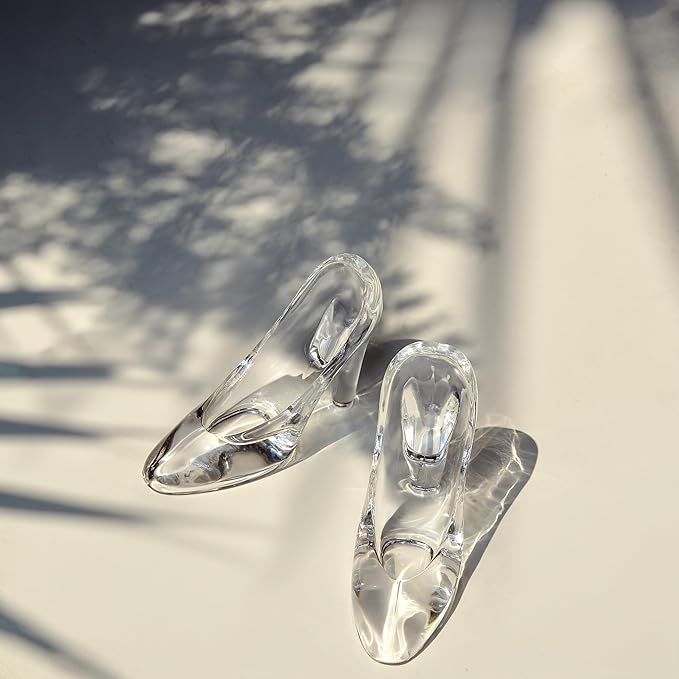 QFkris 2 Pack Clear Cinderella Glass Slipper Decoration for Girls Room Decor, 4" Cinderella Heels Glass Shoes for Party Decorations, Princess Birthday Bedroom Decor, Valentines Day Gift for Women
