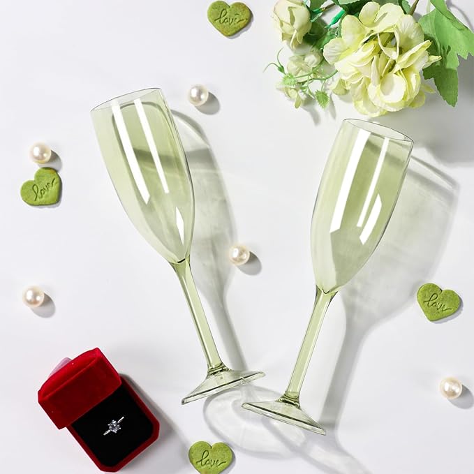 XUWAIDSGN 10 Pcs Reusable Champagne Flutes Plastic Wine Glasses Bulk Vintage Champagne Flutes Mimosa Bar Glasses Stemmed Drinking Cups 5.4OZ for Christmas Birthday Wedding Bride
