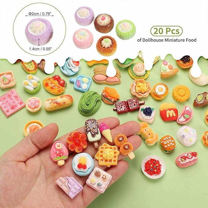 Dollhouse Miniature Food, Cute Mixed Cream Bread Figures Toys Mini Resin Foods Trinkets for Pretend Play Kitchen Cooking Game & Doll House Decor (Mixing Colors, 20pcs)