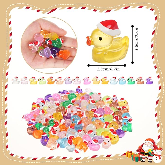 160 Pcs Mini Christmas Resin Ducks Luminous Tiny Ducks Little Glow in The Dark Plastic Ducks for Micro Landscape Garden Aquarium Décor Dollhouse Accessories DIY Craft Slime Making Xmas Decoration