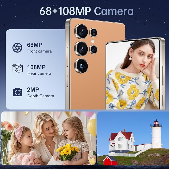 BDWJW I25 Ultra Smartphone 16GB+512GB Android 14 Smartphone, 6.99" FHD+ Display, 7000mAh Battery, 108MP+68MP Dual Camera, Built-in Pen Stylus, Fast Performance Large Memory (Titanium Orange)