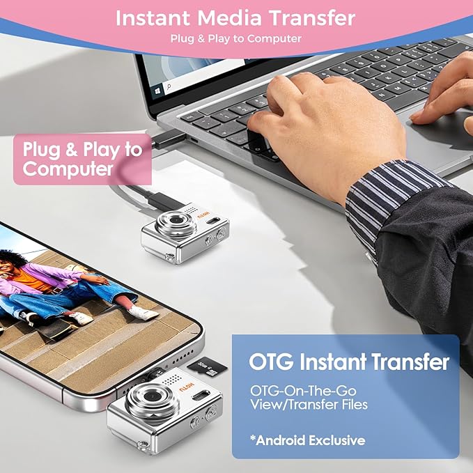 HOTU Mini Keychain Camera, Y2K Portable Mini Digital Camera, 2MP 1080P Video Recording Small Camera with 32GB Card for Kids, Long Battery Life for Travel, Vlog, Silver