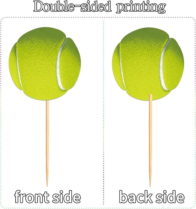 Ercadio 24 Pack Double Sided Tennis Cupcake Toppers Sports Ball Cupcake Picks Tennis Theme Birthday Cake Decorations for Baby Shower Kids Birthday Party Cake Decorations Supplies