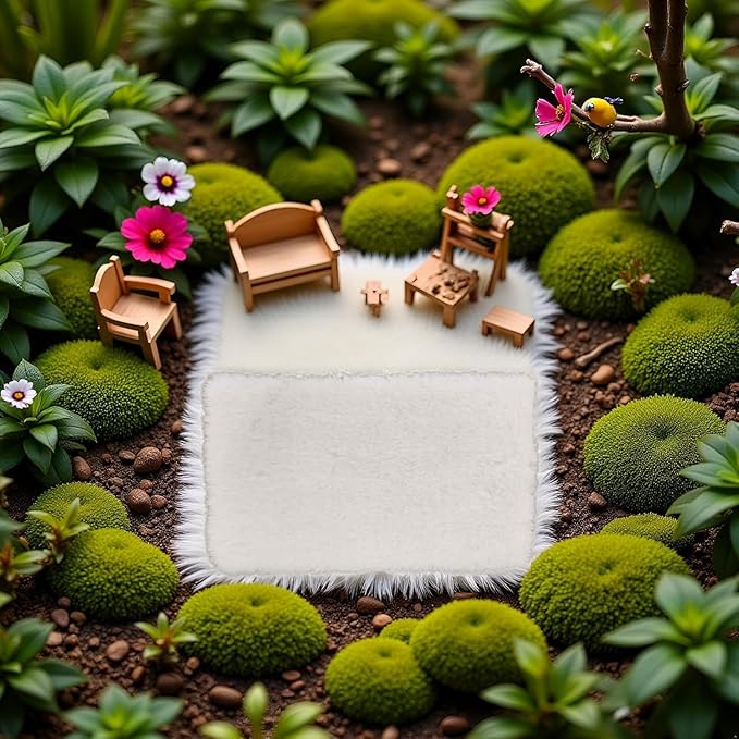 Miniature Square White Rug, Soft Carpet Decor for 1/12 Scale Dollhouses, Lightweight and Decorative Accessory for Doll House Interiors