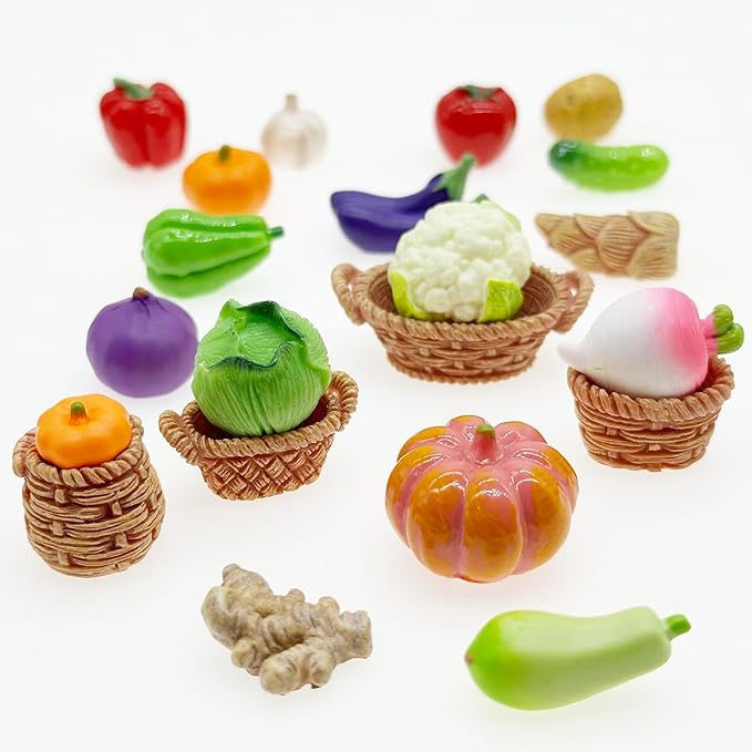 Cayway 22 PCS Miniature Food Mini Vegetables Fairy Garden Accessories for Miniatures Food Kitchen Mini House Store, Micro Landscaping Decoration