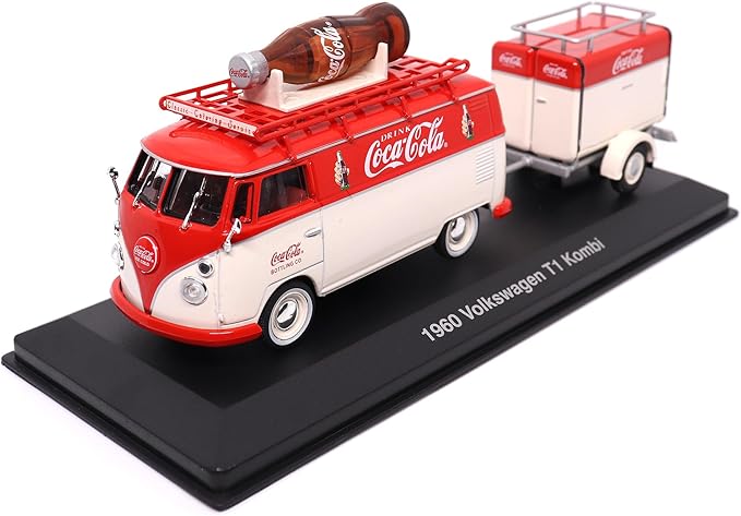 Motor city classics Coca-Cola Diecast Collectible | 1960 Volkswagen Kombi T1 with Trailer 1:43 Scale Model 443060 Officially Licensed
