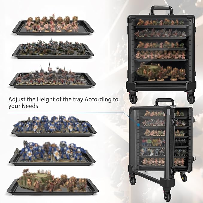 Miniatures Storage Case Miniatures Transport Case Aluminum Alloy Frame Display Case with Lock and Trolley (Large Size)
