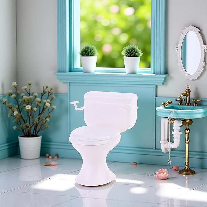 White Dollhouse Miniature Bathroom Toilet, Vintage Style Furniture Accessory, Miniature Classic Bathroom Toilet Tiny Cake Topper Bathroom Furniture Dollhouse Accessories