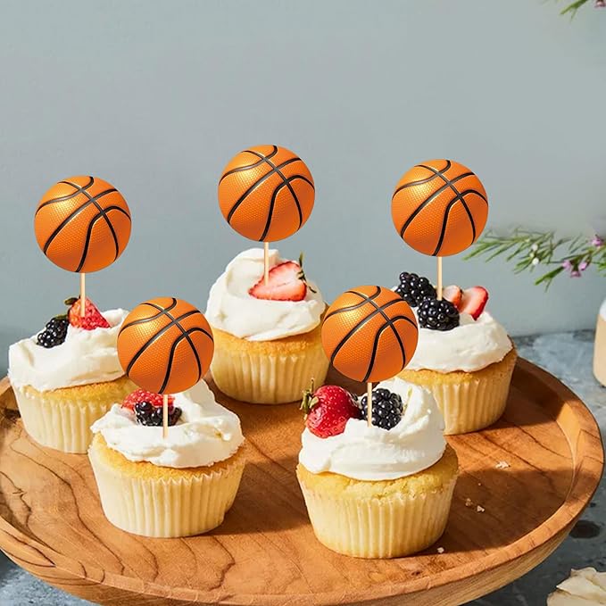 Ercadio 24 Pack Double Sided Basketball Cupcake Toppers Star Sports Ball Cupcake Picks Baby Shower Basketball Sports Players Theme Birthday Party Cake Decorations Supplies