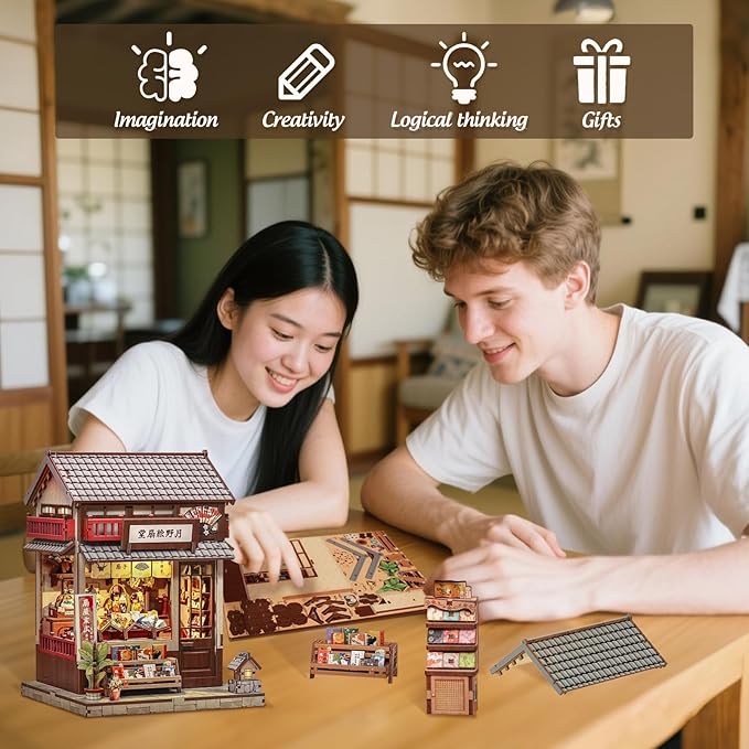 Cutefun Book Nook Kit - DIY Miniature House Kit for Adults, Teens and Beginners, Japanese Booknook Tiny House Bookshelf Decor 3D Wooden Puzzles, Gifts for Friends & Family (Folding Fan Shop)