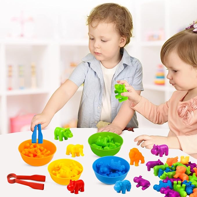 Counting Animals Toys Matching Game with Sorting Bowls Preschool Learning Activities Montessori Sensory Toy for Math Color Sorting, Party Favors Birthday New Year Gifts for Kids Toddlers