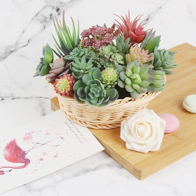 FOIMAS 18pcs Mini Artificial Succulent Plant,Flocked Faux Succulent for Floral Wall Garden Arrangement Home Office Decor,Unpotted