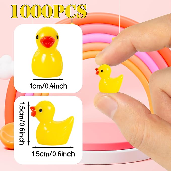 1000Pcs Mini Resin Ducks Bulk Tiny Duck Figurine for Fairy Garden Landscape Aquarium Potted Plant Decoration Prank Game DIY Ornament Party to Hide, Miniature Dollhouse Accessories, Yellow