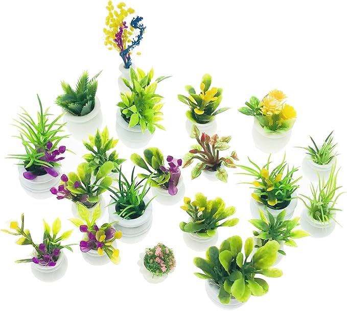 Cayway Dollhouse Plant Miniature 20 PCS Mini Miniature Potted Plants Model Artificial Flowerpot Fake Succulent Doll House for Dollhouse Garden Decorations