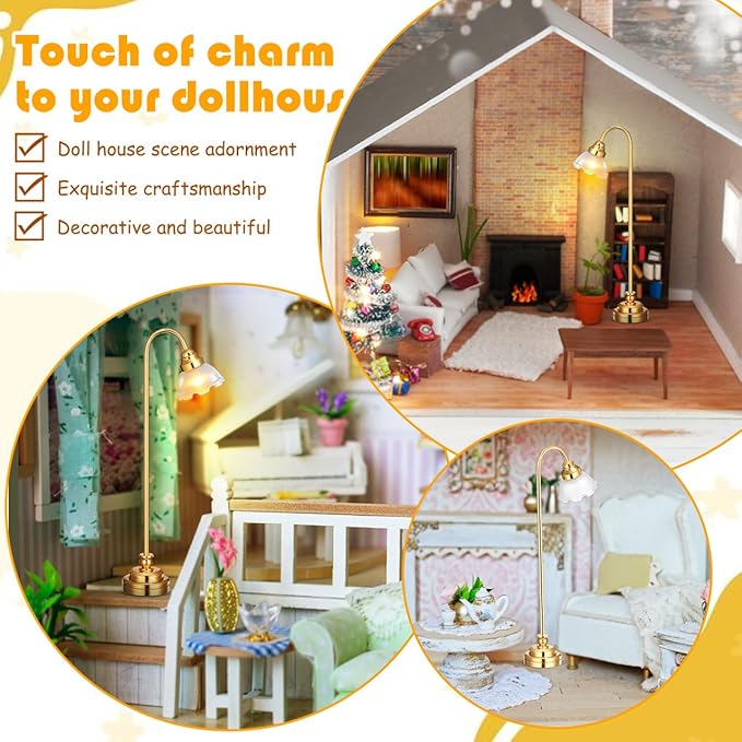 TOYANDONA Miniature Dollhouse Floor Lamp 1:12 Scale – Battery Operated Led Mini Floor Light for Dollhouse Furniture Decor, Realistic Mini House Lighting & Photo Props