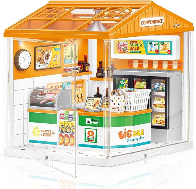 Hallisun LED Building Blocks for Adults, 1:24 DIY Miniature Dollhouse Kits with Roof & Dustproof Cover, Tiny House Toy Building Sets for Kids Ages 8-12-15, Birthday Hobbies Gift for Men Women Boy Girl