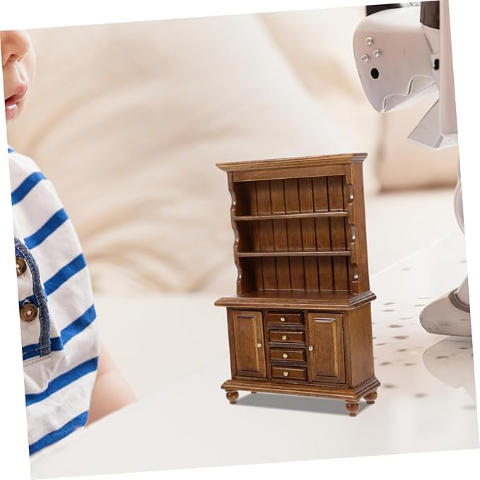 BESTonZON Mini Bookshelf for Dollhouse Scale Tiny Display Cabinet Furniture Natural Texture for Miniature Scenes and Play
