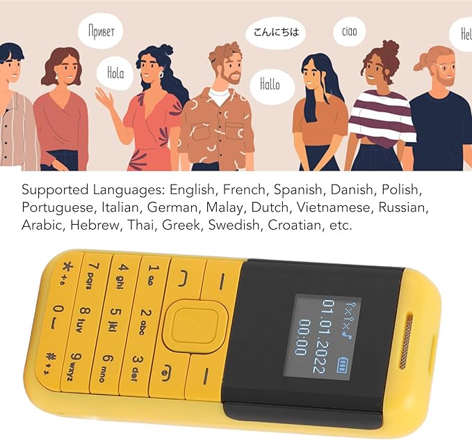 GOWENIC Small Mini Phone, 2G GSM Dual SIM Unlocked Smartphone, 0.66inch Screen 380mah Small Smartphone, Bluetooth Sound Player Basic Phone (Yellow)