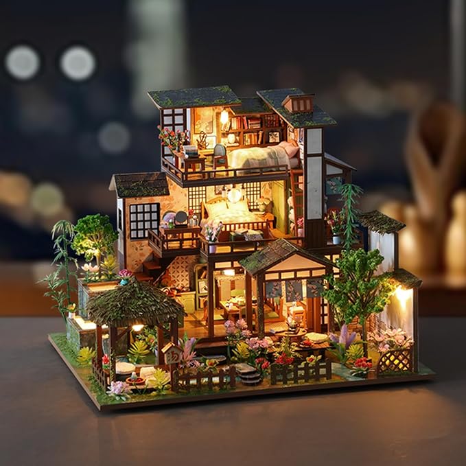DIY Miniature House Kit - Wooden Dollhouse Miniature Kit - Mini House Building Kit for Adults - Villa Tiny Model DIY Adult Crafts, Spring Courtyard Miniature Kit, Unique Gift for Families, Friends