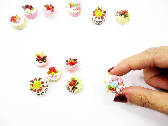 Dollhouse Miniature Food 6 Mixed Fruit Flower Cake 1.8 cm Mini Tiny Bakery 16243